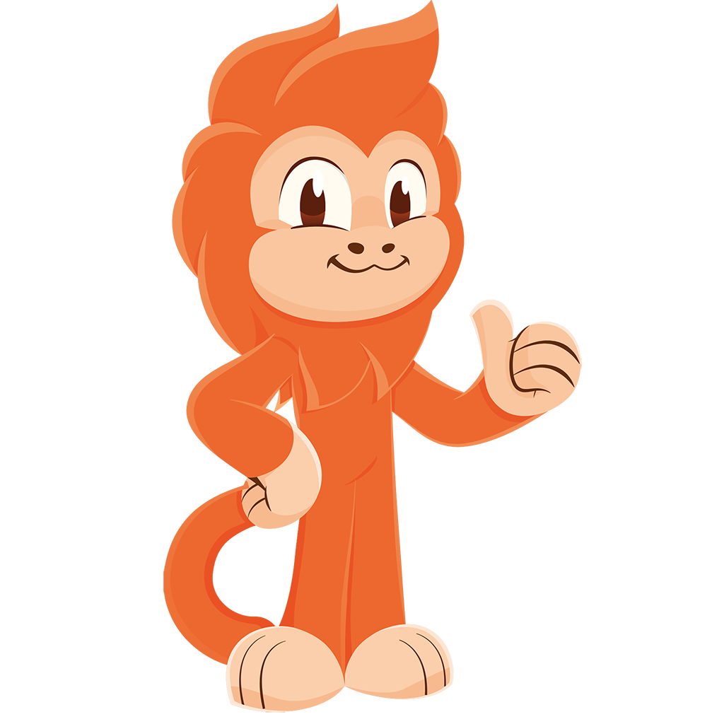 GambiConf's mascot. An anthropomorphic orange monkey using a neck scarf with the flag of the European Union